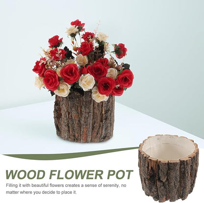 Yardwe Wooden Centerpiece for Table, Natural Tree Stump Planter 6.68 x 5.31 in, Rustic Wood Vase for Dried Flowers, Faux Plants and Home Decor