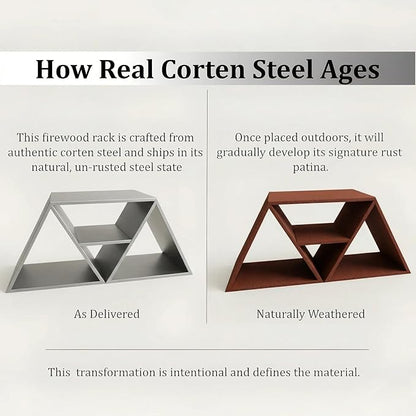 Decoroca Corten Steel Firewood Rack Outdoor Indoor, Heavy Duty Log Holder Stand for Fireplace, Weathering Steel Industrial Sturdy Storage Organizer Racks for Patio & Deck