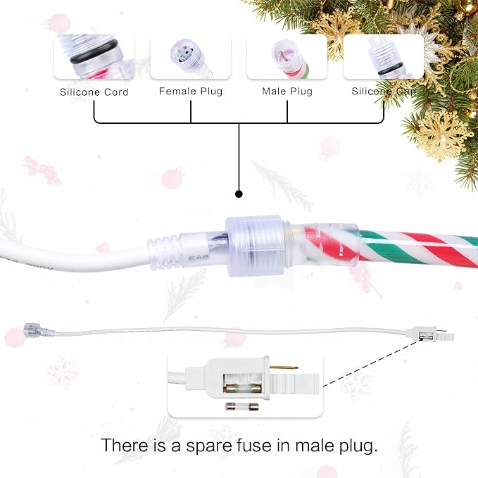 Vigdur Christmas Candy Cane Lights - 18FT LED Candy Cane Rope Lights Outdoor Waterproof Decorative Christmas Lights for Holiday Party Home Patio Indoor Xmas Decorations(216 LEDs)