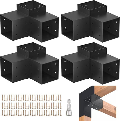 TOCRETOARE Pergola Kit, 4 Pack Woodworks Pergola Brackets 6" x 6" (Actual: 5.5x5.5 Inch), 3-Way Right Angle Corner Brackets, Powder-Coated Pergola Hardware, for Lumber Pergola Gazebo