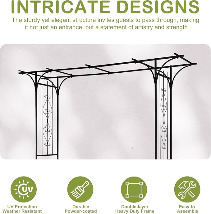 Outvita 7FT Black Metal Garden Arch Arbor Trellis | Sturdy steel frame archway for climbing roses vines, decor for patio, lawn, courtyard & wedding ceremony