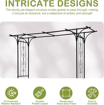 Outvita 7FT Black Metal Garden Arch Arbor Trellis | Sturdy steel frame archway for climbing roses vines, decor for patio, lawn, courtyard & wedding ceremony