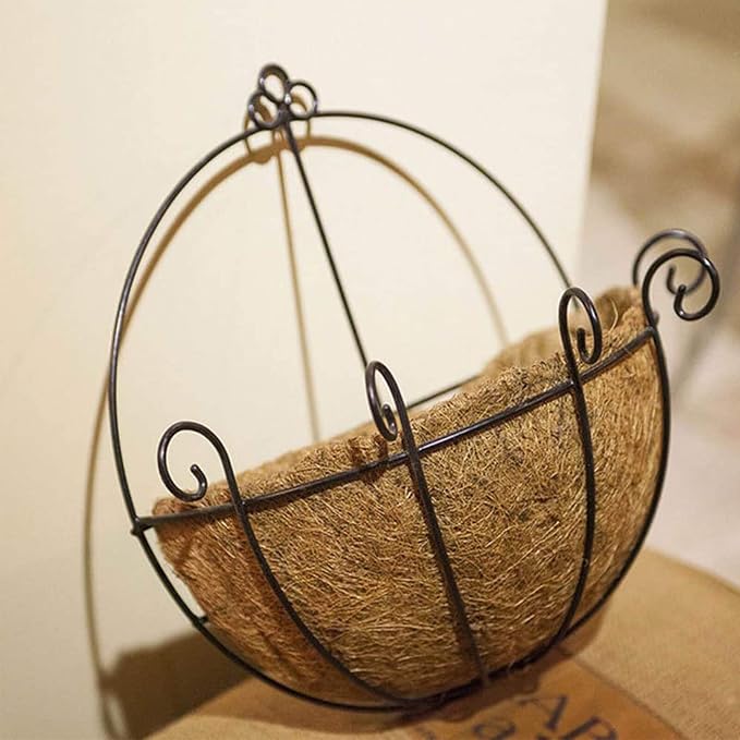 Orgrimmar 2 Pcs Iron Wall Hanging Planters Basket 9.8 Inches Half Round Plant Flower Wall Holder with Coco Coir Liner Plant Hanger Decoration for Garden Porch Balcony Indoor Outdoor