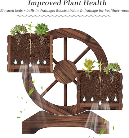 Kitsanery Wooden Planter Box,Planters for Outdoor Plants, Flower Cart for Patio Garden Balcony, Backyard Decor Garden Planters with Wheels for Flowers,Vegetables (Carbonised Colour (Dark Brown))