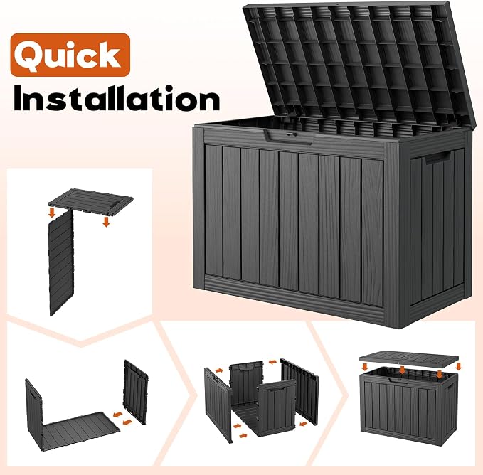 Outdoor Storage Box, Resin Deck Boxes outdoor, Waterproof Storage Box Lockable Lid (Black, 45 Gallon)