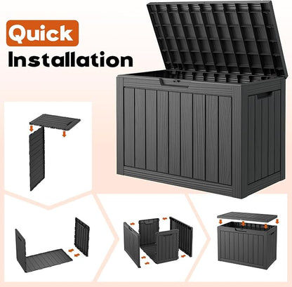 Outdoor Storage Box, Resin Deck Boxes outdoor, Waterproof Storage Box Lockable Lid (Black, 45 Gallon)