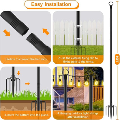 LETIANPAI 4 Pack String Light Poles,10 Ft Light Poles for Outside String Lights,Outdoor Lights Pole with Fork,Metal Poles Stand for Patio Deck Backyard