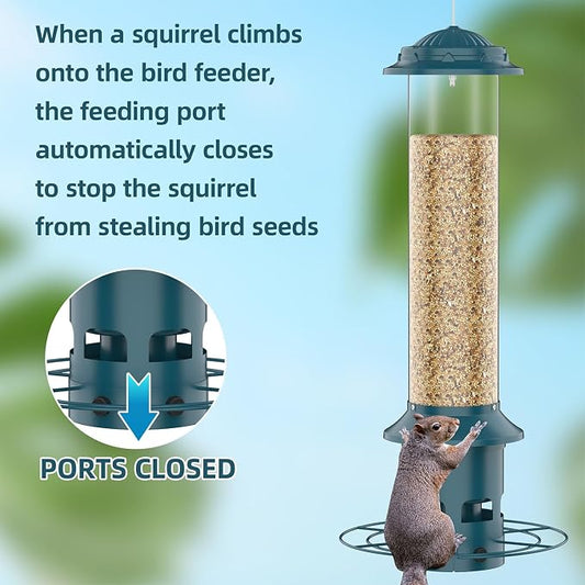 Metal Squirrel Proof Bird Feeders for Outdoors Hanging 4.0 LB Large Capacity,Easily Beat Squirrels,Easy to Clean and Fill,Waterproof,Attracting Finch,Cardinal,Chickadee and More