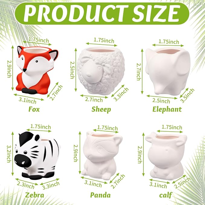 Beeveer 6 Sets Paint Your Own Animal Shaped Succulent Planter Spring Mini Unpainted Flower Pots Cartoon DIY Paintable Kit for Kids Classroom Craft Project Activity Birthday Gift