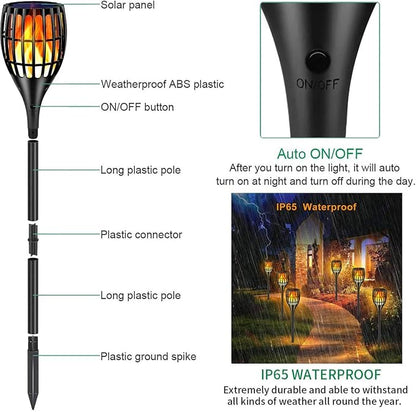 96 LED Solar Torch Lights 43" Waterproof Flickering Flame Lights | Realistic flickering flame, auto dusk-to-dawn, tool-free stake mount, all-weather durable, for garden patio lawn parties