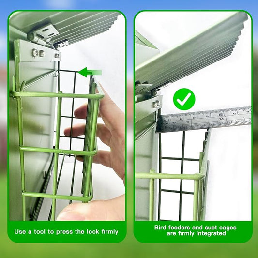 FlowaFoli Bird Feeders for Outdoors, Metal Bird Feeder with Double Suet Cage Weatherproof Metal Roof, 2 in 1 Mixed Seeds Suet Feeder, 4Lbs Large Capacity, Great for Finch、Cardinal、Chickadee（Green）