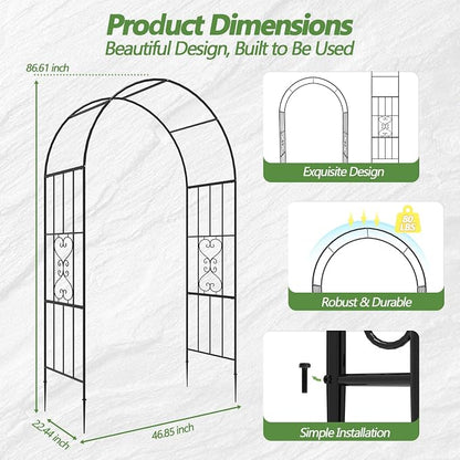 Metal Garden Arch – 47"(L) x 87"(H) Entrance Arbor, Rust-Proof Arbor Trellis, Garden Gate Arch for Backyard Entryway, Trellis for Roses, Ivy, Outdoor Arch for Courtyard, Patio, Garden Door