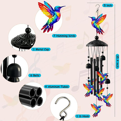 Wind Chimes for Outside, Deep Tone Memorial Windchimes for Patio Porch Balcony Garden Decor, Hummingbird Wind Chimes Housewarming Birthday Gifts for Women Grandma Sister Mother’s Day