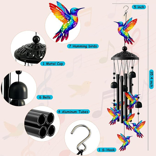 Wind Chimes for Outside, Deep Tone Memorial Windchimes for Patio Porch Balcony Garden Decor, Hummingbird Wind Chimes Housewarming Birthday Gifts for Women Grandma Sister Mother’s Day
