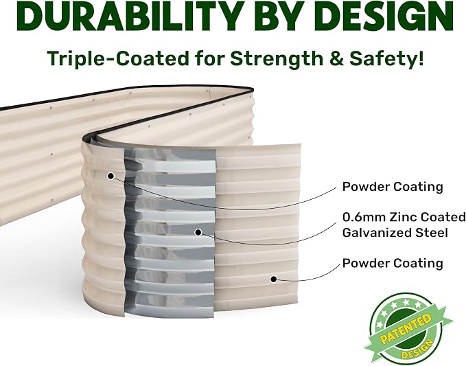 9-in-1 Galvanized Steel Raised Garden Bed // 8×2×1.5 ft Modular Planter for Gardening, Vegetables, Flowers // 18" Tall Metal Raised Garden Beds Outdoor (White) // Patented Design Planter Box