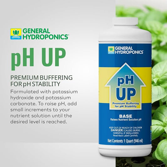 General Hydroponics pH Up Liquid Premium Buffering For pH Stability, Quart