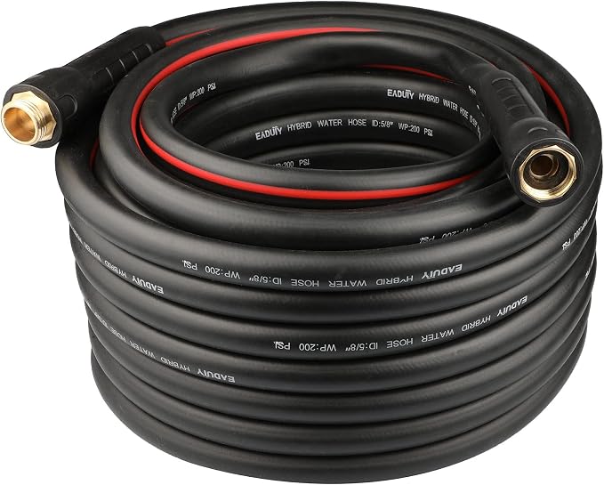Hybrid Garden Hose 5/8 IN. x 75 FT, Heavy Duty, Lightweight, Flexible with Rotatable Grip Handle and Solid Brass Fittings, Gray+Red