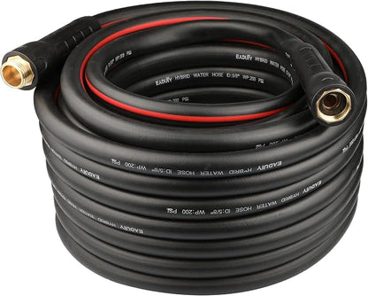 Hybrid Garden Hose 5/8 IN. x 75 FT, Heavy Duty, Lightweight, Flexible with Rotatable Grip Handle and Solid Brass Fittings, Gray+Red