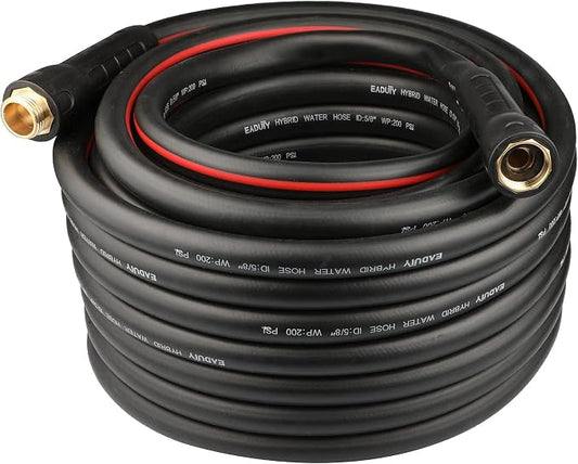 Hybrid Garden Hose 5/8 IN. x 75 FT, Heavy Duty, Lightweight, Flexible with Rotatable Grip Handle and Solid Brass Fittings, Gray+Red