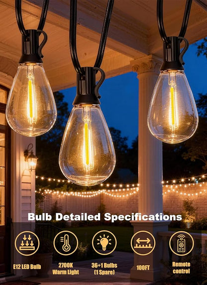 100FT Outdoor String Lights Waterproof, 36+1 Shatterproof S11 LED Bulbs, Extra Long Patio Lights for Outside, Bistro Cafe Decor, Backyard Garden Hanging Lights, Outside Fence Light String