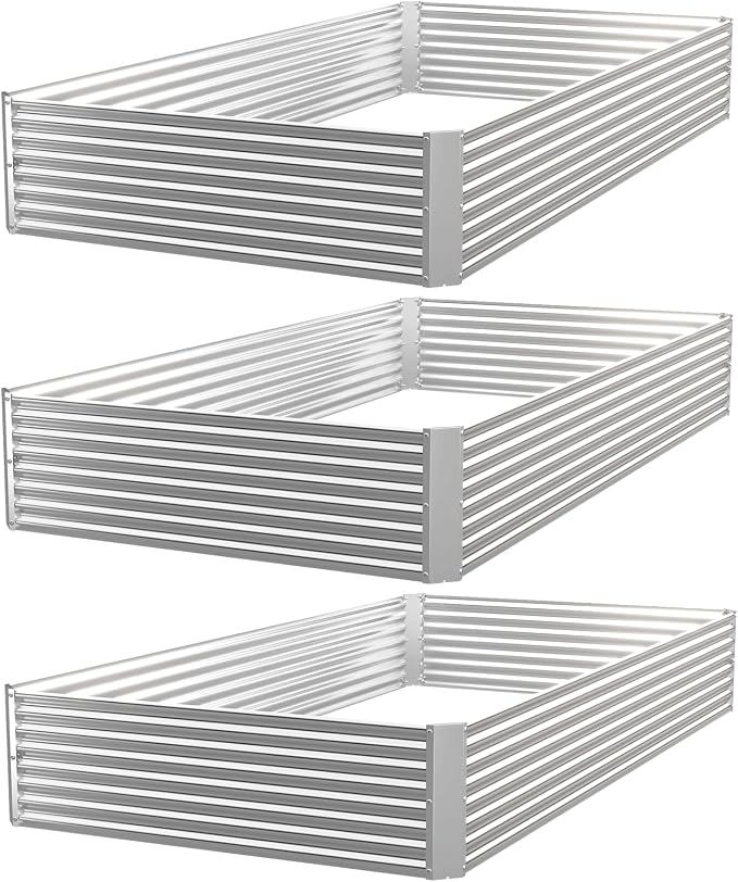3 Pack Corrugated Galvanized Steel Raised Garden Bed Outdoor, Metal Above Ground Garden Bed for Vegetables and Flowers, Rectangle Raised Beds for Gardening-4x2FT