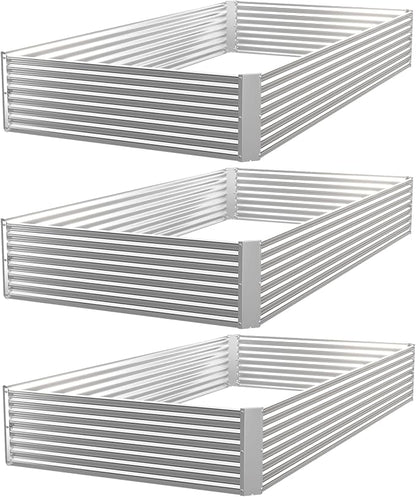3 Pack Corrugated Galvanized Steel Raised Garden Bed Outdoor, Metal Above Ground Garden Bed for Vegetables and Flowers, Rectangle Raised Beds for Gardening-4x2FT