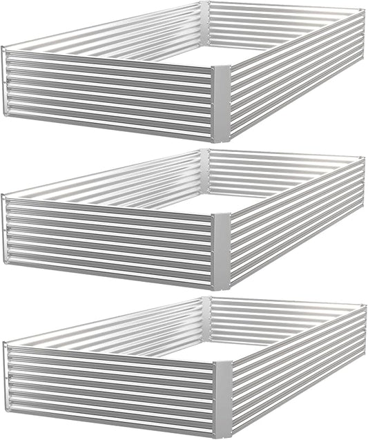 3 Pack Corrugated Galvanized Steel Raised Garden Bed Outdoor, Metal Above Ground Garden Bed for Vegetables and Flowers, Rectangle Raised Beds for Gardening-4x2FT