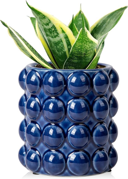 5 Inch Ceramic Planter Pot for Indoor Plants without Drainage Hole Bubble Flower Planter Hobnail Plant Pot Garden Planter Blue Succulent Plant Pot Utensil Holder