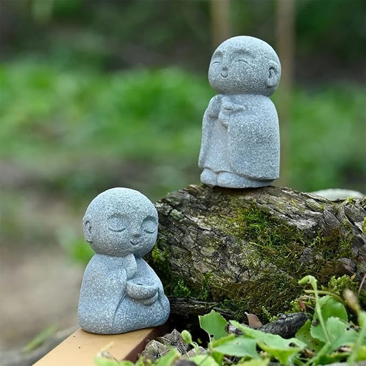 livelyfish Japanese Monk Statue Praying Zen Sandstone Mini Buddha Statues Asian Garden Sculptures for Wealth Good Luck Feng Shui Home Decor, H