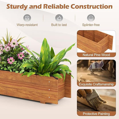LDAILY Raised Garden Bed, 44" x 11" x 10" Wooden Planter Boxes with Removable Bottom & 4 Drainage Holes, Rectangle Flower Bed Outdoor, Wood Raised Beds for Garden Vegetable Herb