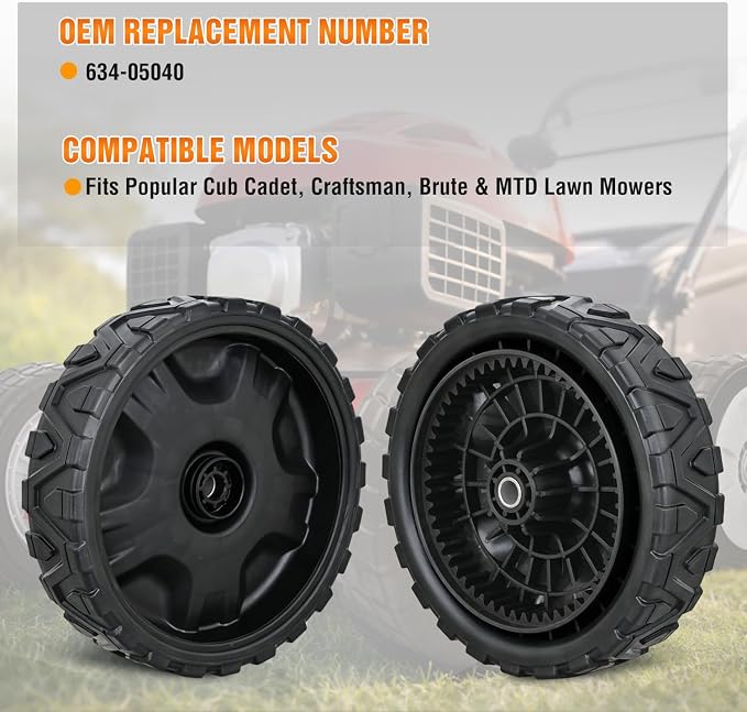 Yesker Lawn Mower Wheels Replacement 8 Inch 634-05040 Assembly, Lawnmower Wheels Compatible with MTD, Cub Cadet, Craftsman M210 M215 M230 M250 M270 M275 Walk-Behind Mower, 2-Pack