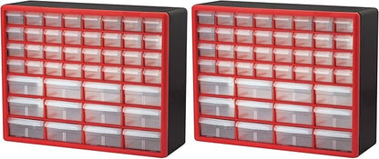 Akro-Mils 44-Drawer Plastic Drawer Storage Cabinet for Garage Organization, Bead Organizer, Building Bricks Storage, Teacher Toolbox, Makeup Organizer, 20-Inch W x 6-Inch D x 16-Inch H, 10144 Red