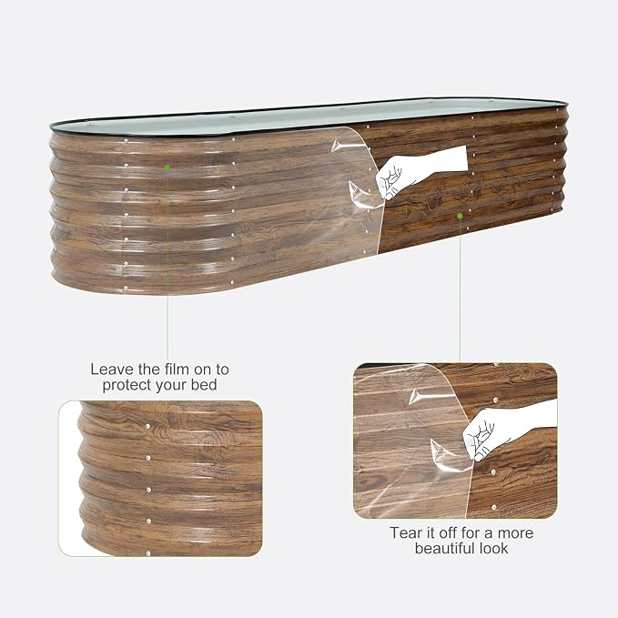 Galvanized Raised Garden Bed Outdoor- 2PCS 8x2x1.4ft Oval Steel Raised Beds for Gardening, Metal Planter Box with Protective Strip and Gloves for Vegetables, Flowers, Fruits (Brown)