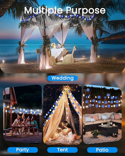 2-Pack 64FT 100 LED Blue and White Crystal Globe Solar String Lights Outdoor, Waterproof Solar Powered Lights for Outside, 8 Lighting Modes Patio Decorations for Garden Yard Wedding Porch Party Tree