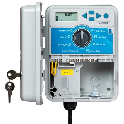 Hunter X-Core Sprinkler Timer, 4-Zone Indoor/Outdoor Sprinkler Controller | Indoor/outdoor 4-zone irrigation controller with seasonal adjustment, memory backup, manual controls, and no WiFi needed