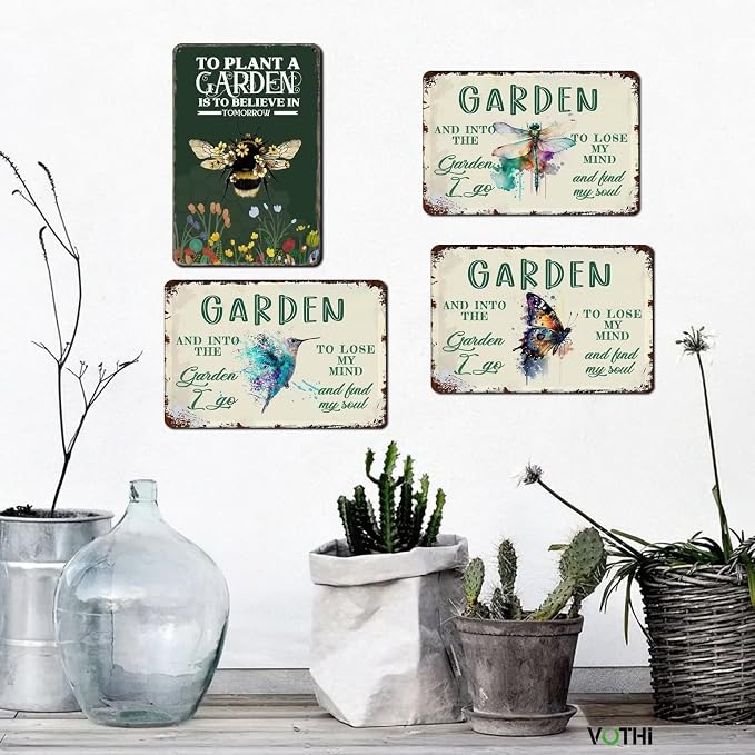 Bee Garden Sign,To Plant A Garden Is To Believe In Tomorrow,8x12 Inch | Aluminum Outdoor Patio Decor, Farmhouse Wall Decor, Kitchen Gardening Decor