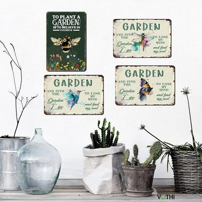 Bee Garden Sign,To Plant A Garden Is To Believe In Tomorrow,8x12 Inch | Aluminum Outdoor Patio Decor, Farmhouse Wall Decor, Kitchen Gardening Decor