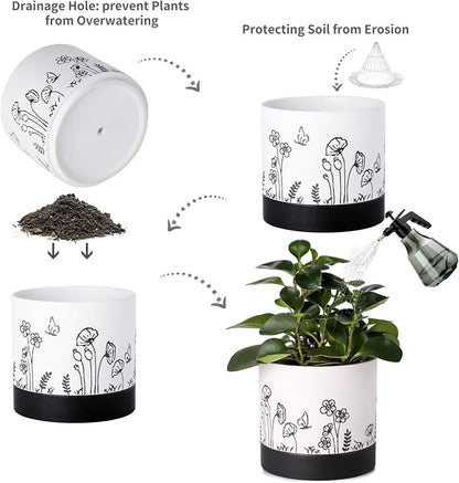 Nihow Ceramic Plant Pot,6 Inch Planter with Drainage Hole&Saucer for Indoor | White,Indoor & Outdoor, Cylinder Round Flower Pot, For Succulent/Herbs/Violets
