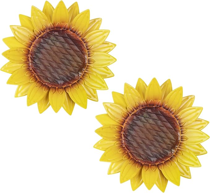 hogardeck Metal Sunflower Wall Decor - 2 Pcs 11'' Metal Flower Wall Art Outdoor Backyard Decorations Sunflower Kitchen Bathroom Decor Hanging for Indoor, Outdoor, Living Room, Bedroom