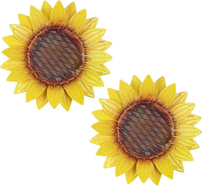 hogardeck Metal Sunflower Wall Decor - 2 Pcs 11'' Metal Flower Wall Art Outdoor Backyard Decorations Sunflower Kitchen Bathroom Decor Hanging for Indoor, Outdoor, Living Room, Bedroom