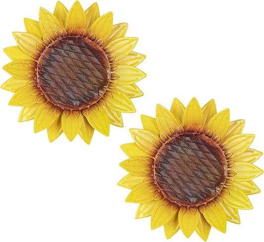 hogardeck Metal Sunflower Wall Decor - 2 Pcs 11'' Metal Flower Wall Art Outdoor Backyard Decorations Sunflower Kitchen Bathroom Decor Hanging for Indoor, Outdoor, Living Room, Bedroom