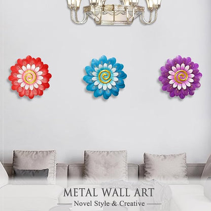 AHYS Metal Flowers Wall Decor Indoor Outdoor Metal Wall Art for Home Farmhouse Living Room Bedroom Bathroom Garden Decorations - Purple