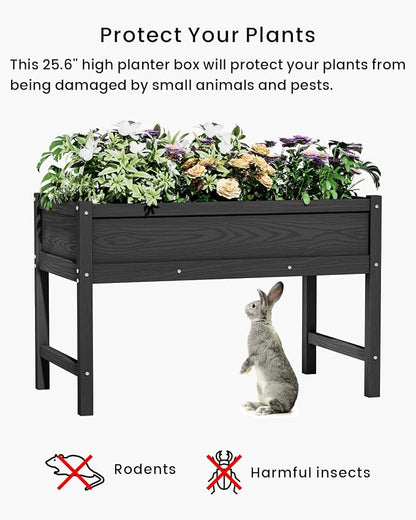 Weatherproof Raised Garden Bed, HDPE Outdoor Elevated Planter Box with Legs, Garden Box, Flower Beds for Patio, Deck, Balcony (Black)