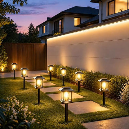6-Pack Solar Pathway Lights - High-Efficiency Polycrystalline Panels for All-Night Glow - IP65 Waterproof Outdoor Landscape Lighting for Garden, Walkway & Driveway Security (Black)