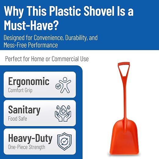 SPARTA Polypropylene Sanitary Shovel, One-Piece Food Handling Scoop, Commercial Kitchen and Bulk Ingredient Transfer Tool, 13.75" x 16.5" Scoop, Orange
