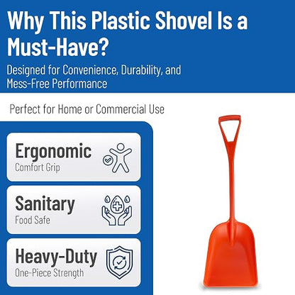 SPARTA Polypropylene Sanitary Shovel, One-Piece Food Handling Scoop, Commercial Kitchen and Bulk Ingredient Transfer Tool, 13.75" x 16.5" Scoop, Orange