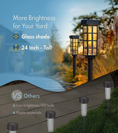 PASAMIC Solar Pathway Lights Outdoor, 24 Inch Tall Solar Landscape Lights, IP65 Waterproof Outdoor Lights, Warm White LED Solar Garden Lights for Yard Patio Lawn Driveway Walkway Path Lighting