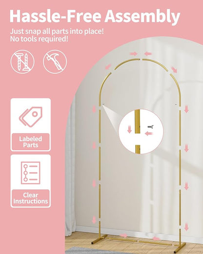 Pureegg Metal Arch Backdrop Stand Set - Set of 2 (7.2ft/6.0ft), Gold Wedding Stand with Stable Base, Elegant Backdrop Cover for Party, Birthday, Baby Shower, Graduation, Easy to Assemble