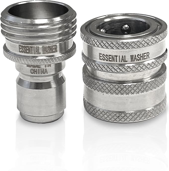 Essential Washer ¾” Stainless Steel Garden Hose Quick Connect Fittings | Plug & Coupler Set of 1
