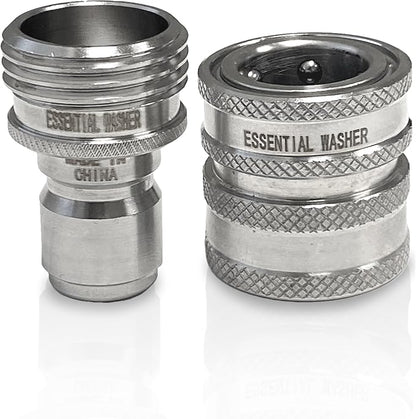 Essential Washer ¾” Stainless Steel Garden Hose Quick Connect Fittings | Plug & Coupler Set of 1